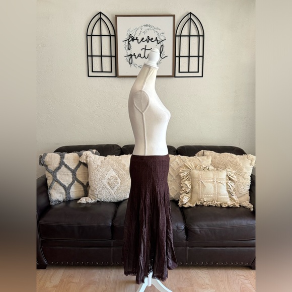 Harold’s Brown Lace Trim Tiered Midi Skirt Size 8 Classic Hippie Whimsical - Picture 3 of 10